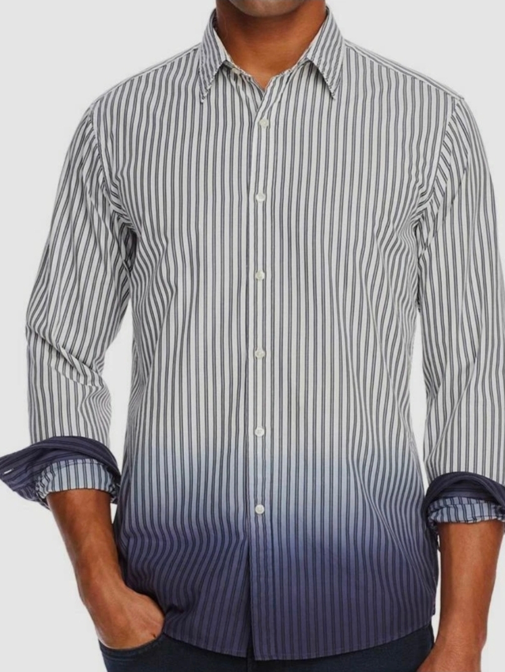 $489 Michael Kors Men's Slim-Fit Blue White Stripe Long Sleeve Ombre XL Shirt